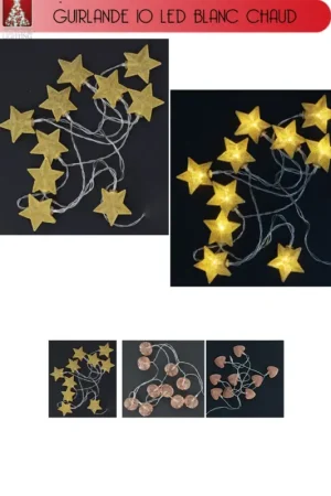Guirlande lumineuse a pile 10 LED BLanc chaud assorti Top Vente
