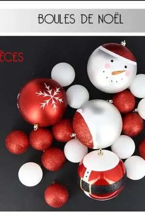 Réduction Lot de 20 boules de noel rouge et blanc