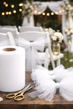 Tulle Blanc 20cm x 100m pour 40 noeuds de chaise Usine Directe