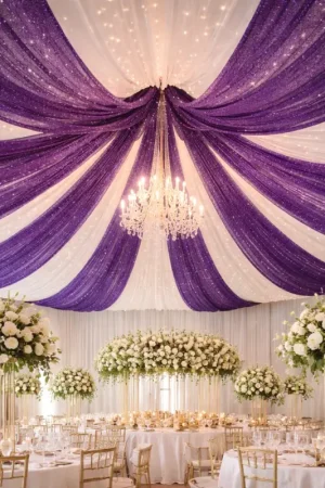 Tenture de salle pailleté Violet x 12 mètres Livraison Express