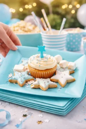 Petite assiette carrée en carton Bleu Ciel 18cm x 10 pièces Dernier Modèle