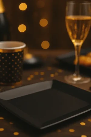 Assiette carrée en carton Noir 23cm x 10 pièces Meilleur Prix