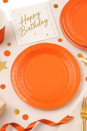 Acheter En Ligne Petite assiette en carton ronde Orange x 10 pièces