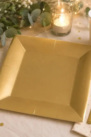 Dernier Modèle Assiette carrée en carton Or 23cm x 10 pièces