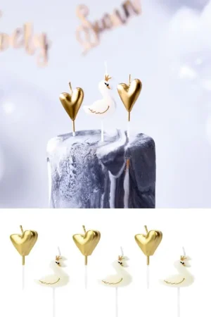 Paiement Sécurisé Lot de 6 bougies originales Coeur or et Cygne