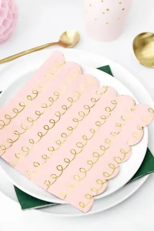 Offre Limitée Serviette en papier Rose avec torsade doré