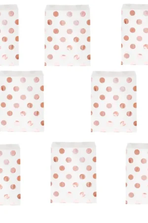 8 Sachets a dragees blancs a pois rose gold Prix Promo