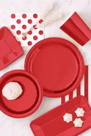 Assiette en carton Rouge Metallisé 23 cm x 10 pièces Commander Maintenant