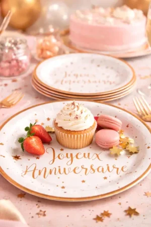 Achat Immédiat Assiette en carton Joyeux anniversaire Rose gold 23cm x 10 pièces