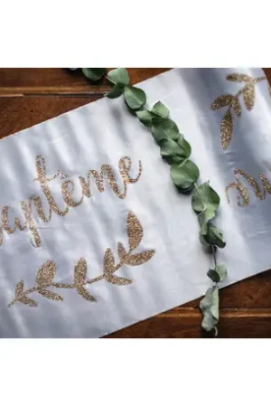 Commande En Gros Chemin de table satin Baptême paillettes