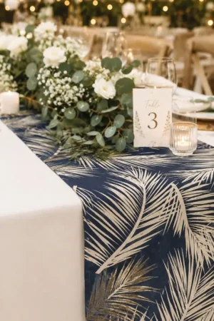Chemin de table lin fougere marine Meilleur Choix