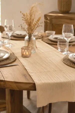 Meilleur Prix Chemin de table gaze de coton Beige