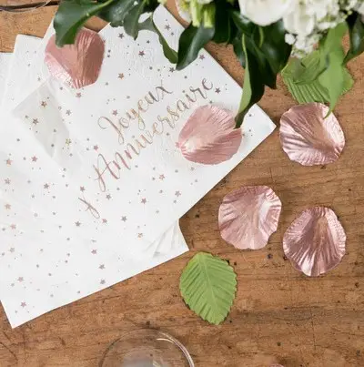 Serviette en papier Joyeux Anniversaire Rose gold x 20 pièces Nouveauté