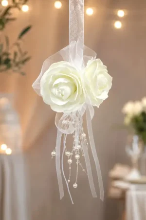 Suspension boule de rose perle blanc Nouveauté