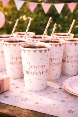 Solde Gobelet en carton Joyeux Anniversaire Rose gold x 10 pièces
