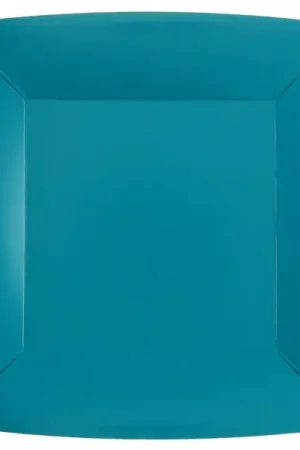 Top Vente Assiette carrée en carton Turquoise 23cm x 10 pièces