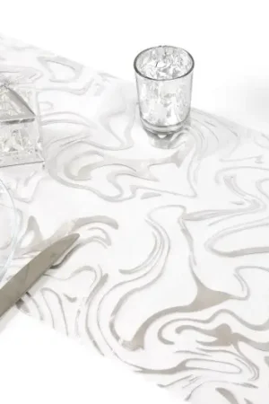 Chemin de table organza marbre Argent Prix Promo