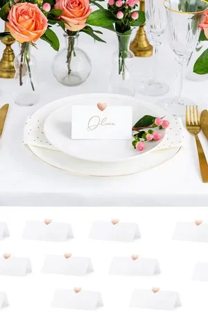 Marque place blanc avec coeur rose gold x 10 pièces Populaire