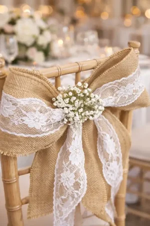 Nouvel Arrivage Noeud de chaise mariage en jute et dentelle