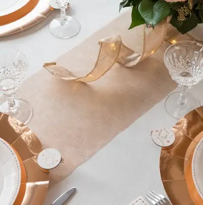 Prix Choc Chemin de table mariage organza Rose gold