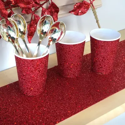 Prix Réduit Gobelet en carton pailleté Rouge x 10 pièces