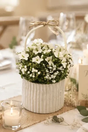 Achat Immédiat Panier de Composition fleurs séchées blanches