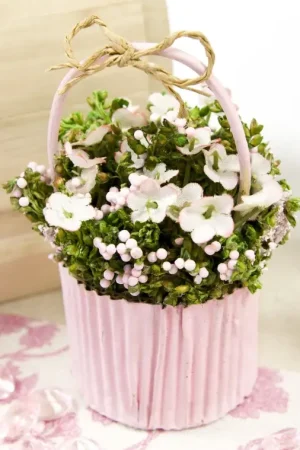 Vente Flash Panier de Composition fleurs séchées roses