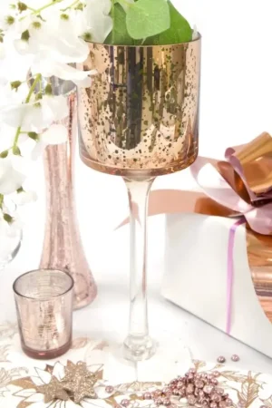 Soldes Photophore Sur Pied Métallisé Rose gold