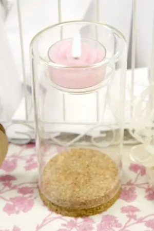 Support bougie en verre avec liège Soldes