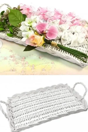 Nouvelle Collection Plateau en osier Blanc rectangle