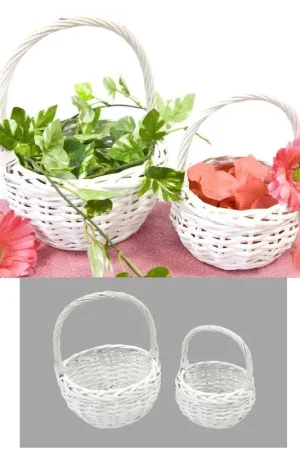 Centre de table 2 Paniers en osier ronds blanc Must-Have