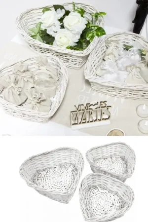 Nouvelle Collection Centre de table 3 Coeurs en osier Blanc
