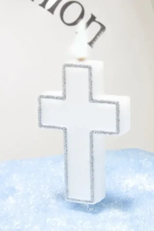 Expédié Aujourd'hui Bougie Communion Croix pailleté Argent