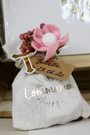 Sac a dragees coton Communion Or x 4 pièces Promotion
