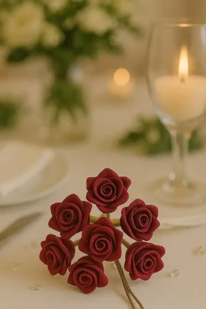 Mini rose mariage en satin Bordeaux x 48 pièces Nouveauté