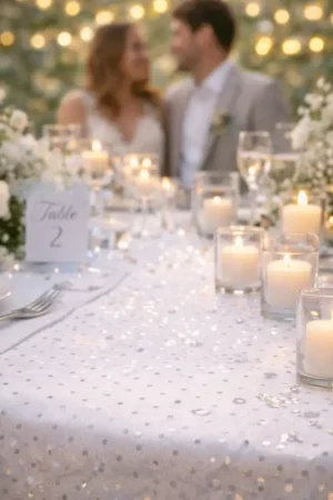 Chemin de table intisse Plumetis Blanc Top Vente