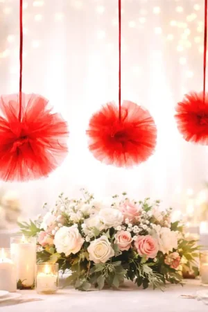 Meilleur Choix Boule pompon de tulle Rouge X 3 Pièces