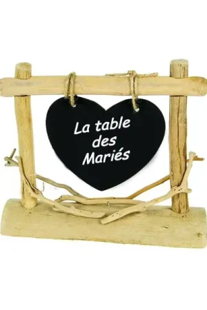 Soldes Centre de table bois avec Coeur Ardoise