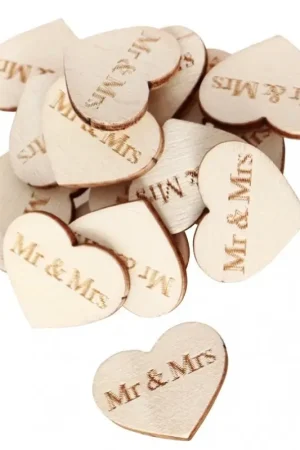 Jusqu'à Épuisement Des Stocks Lot de 50 coeurs en bois Mr Mrs