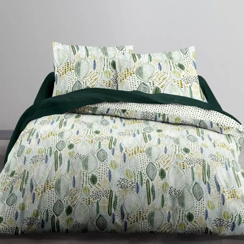 Soldes Parure de couette 240x260 pas cher Vert Floral