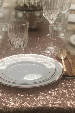 Offre Du Jour Petite Assiette plastique ronde liseré Rose gold x 10 pièces