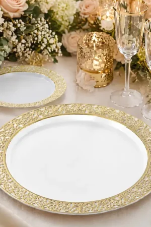 Grande Assiette plastique Arabesque Or x 10 pièces Réduction