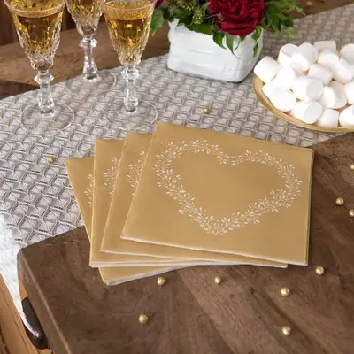 Offre Exclusive Serviette en papier Airlaid Liseré Coeur Or