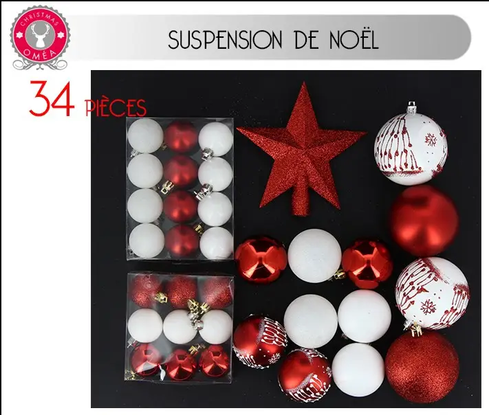 Boule de noel Assorties Rouge et Blanc x 34 pièces Commande En Gros