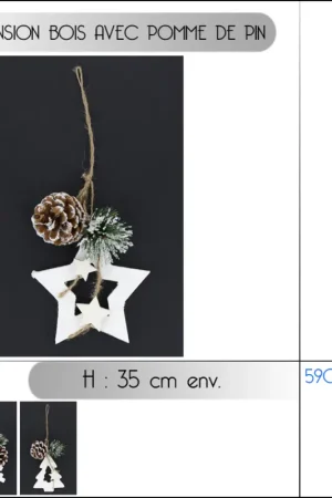 Paiement Sécurisé Suspension bois avec pomme de pin