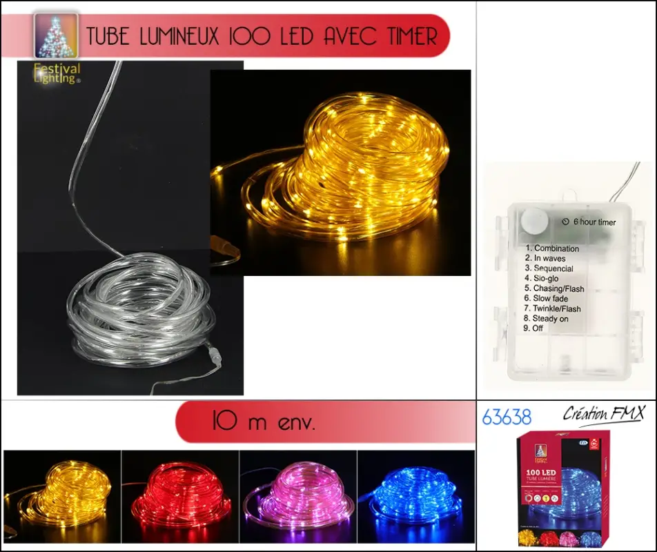 Tube lumineux de noel 100LED Multicolore Nouvel Arrivage