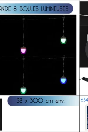 Guirlande lumineuse 8 Boules LED Multicolore Populaire