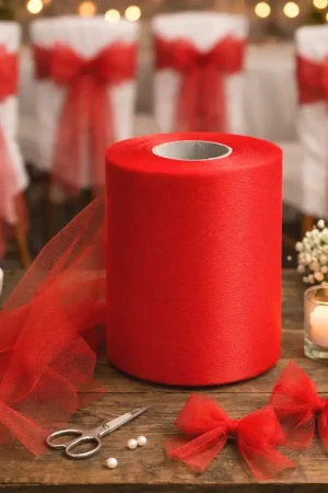 Meilleur Prix Tulle Rouge 20cm x 100m pour 40 noeuds de chaise