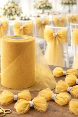 Vente Directe Tulle Or 20cm x 100m pour 40 noeuds de chaise