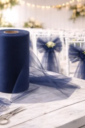 Petit Prix Tulle Bleu Marine 20cm x 100m pour 40 noeuds de chaise